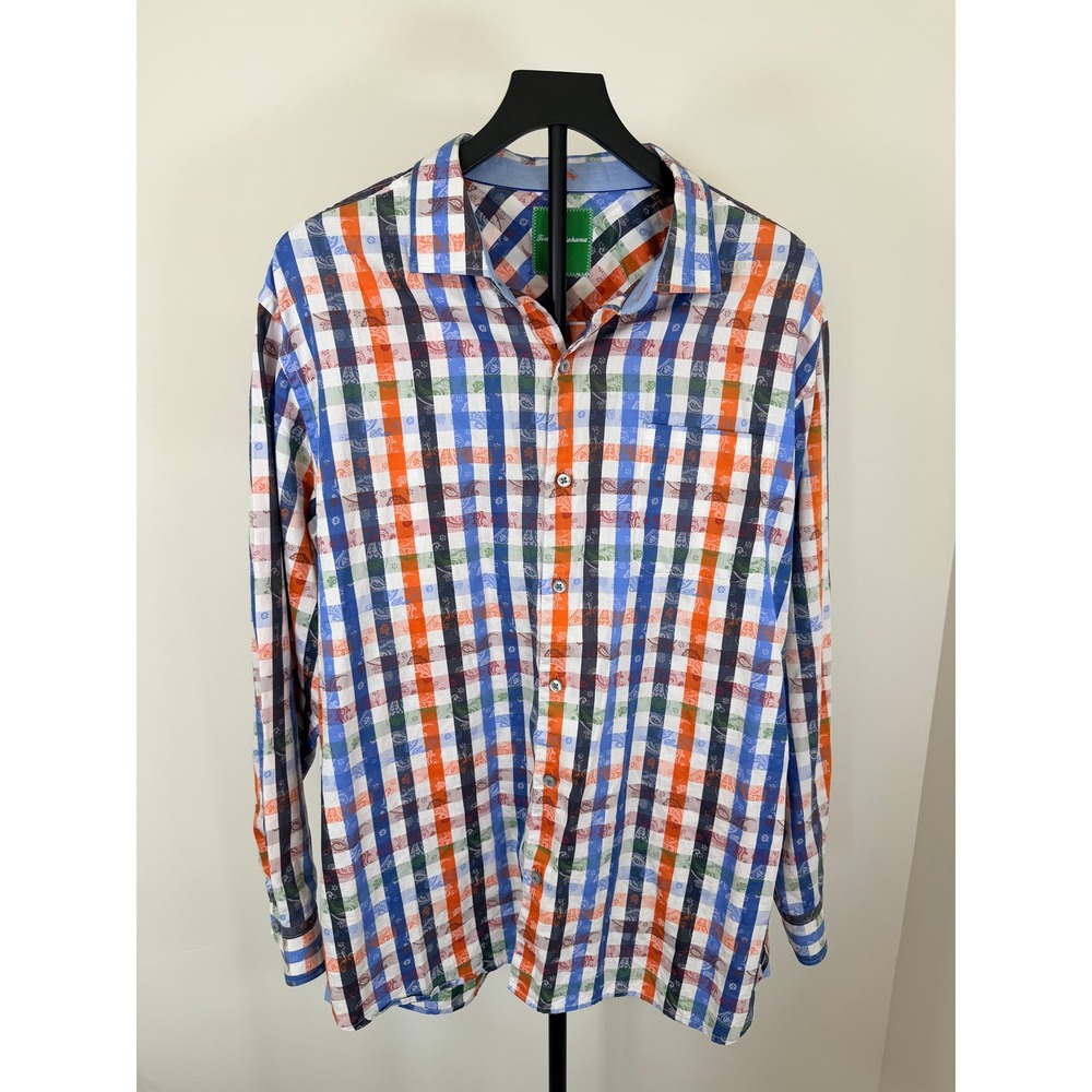 Tommy Bahama Mens Multicolor Paisley Check Cotton Button Down Shirt T311651